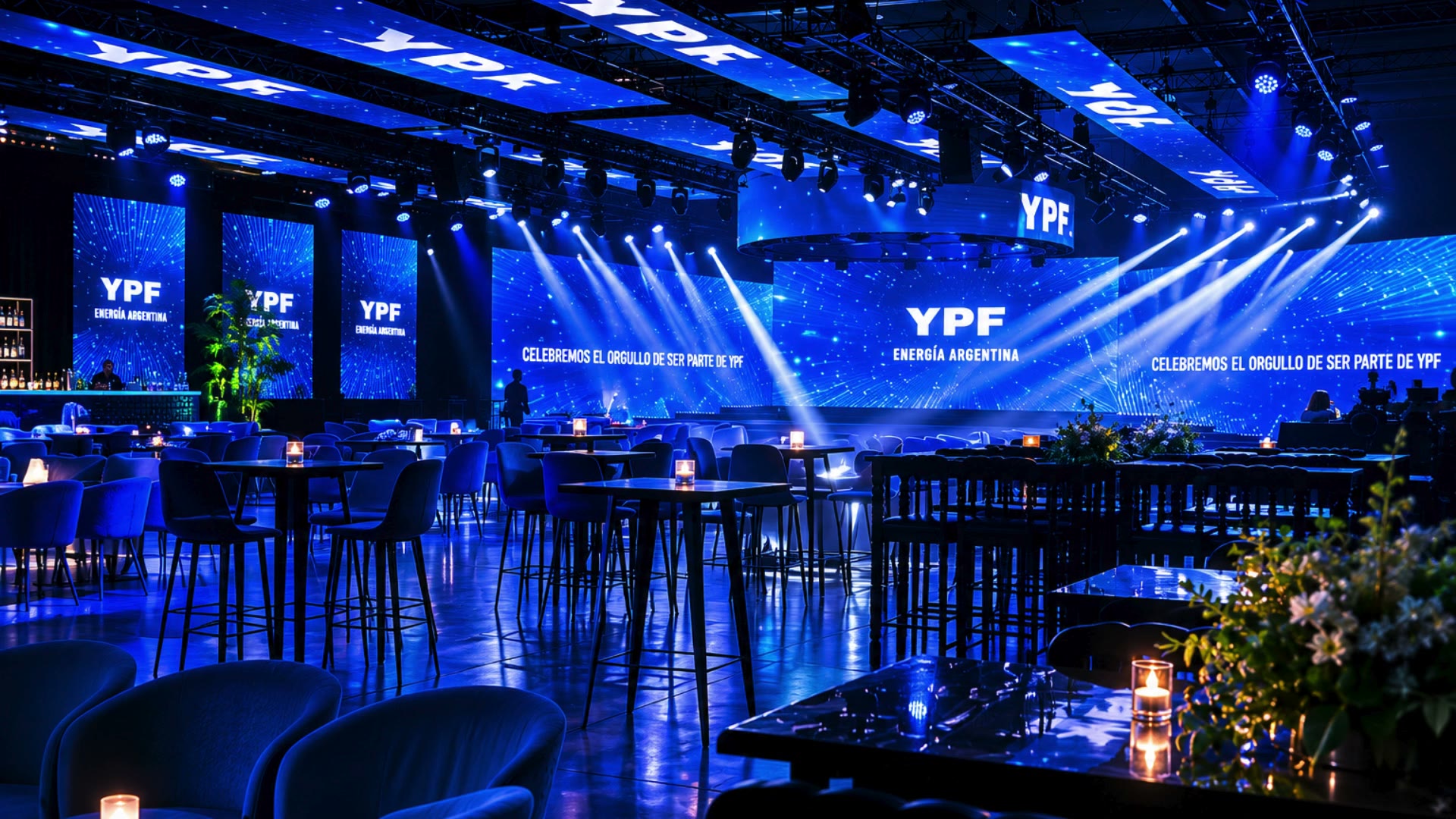 Evento corporativo de YPF en Vonharv con pantallas LED y cabezales móviles