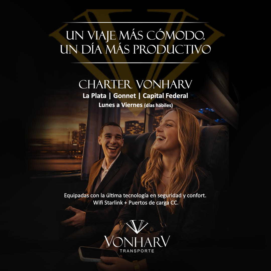 Chárter Vonharv: un viaje más cómodo, un día más productivo. La Plata, Gonnet y Capital Federal, de lunes a viernes, con WiFi Starlink y puertos de carga
